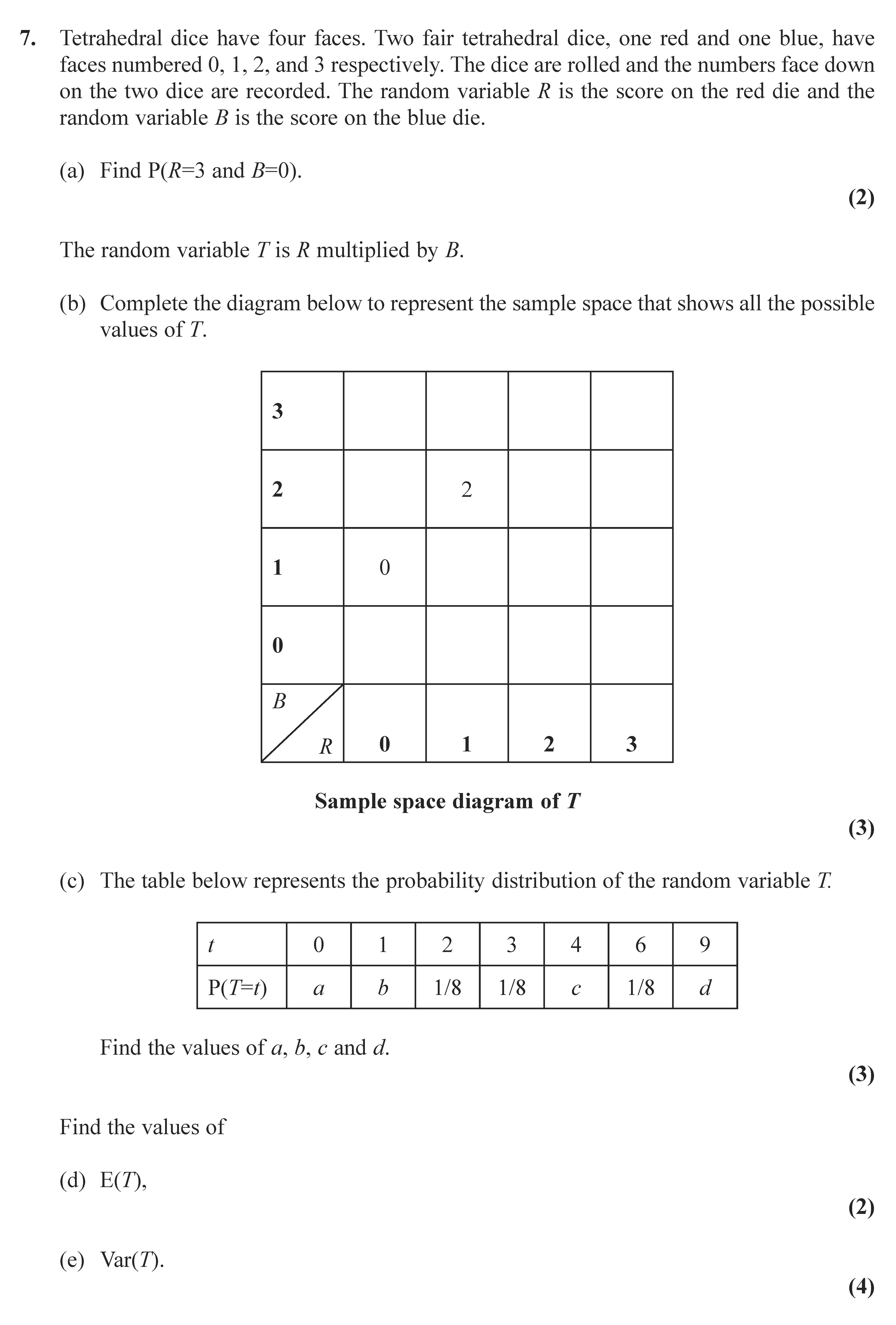 Tetrahedral-dice-have-four-faces-Edexcel-A-Level Maths Statistics-Question 7-2008-Paper 1.png