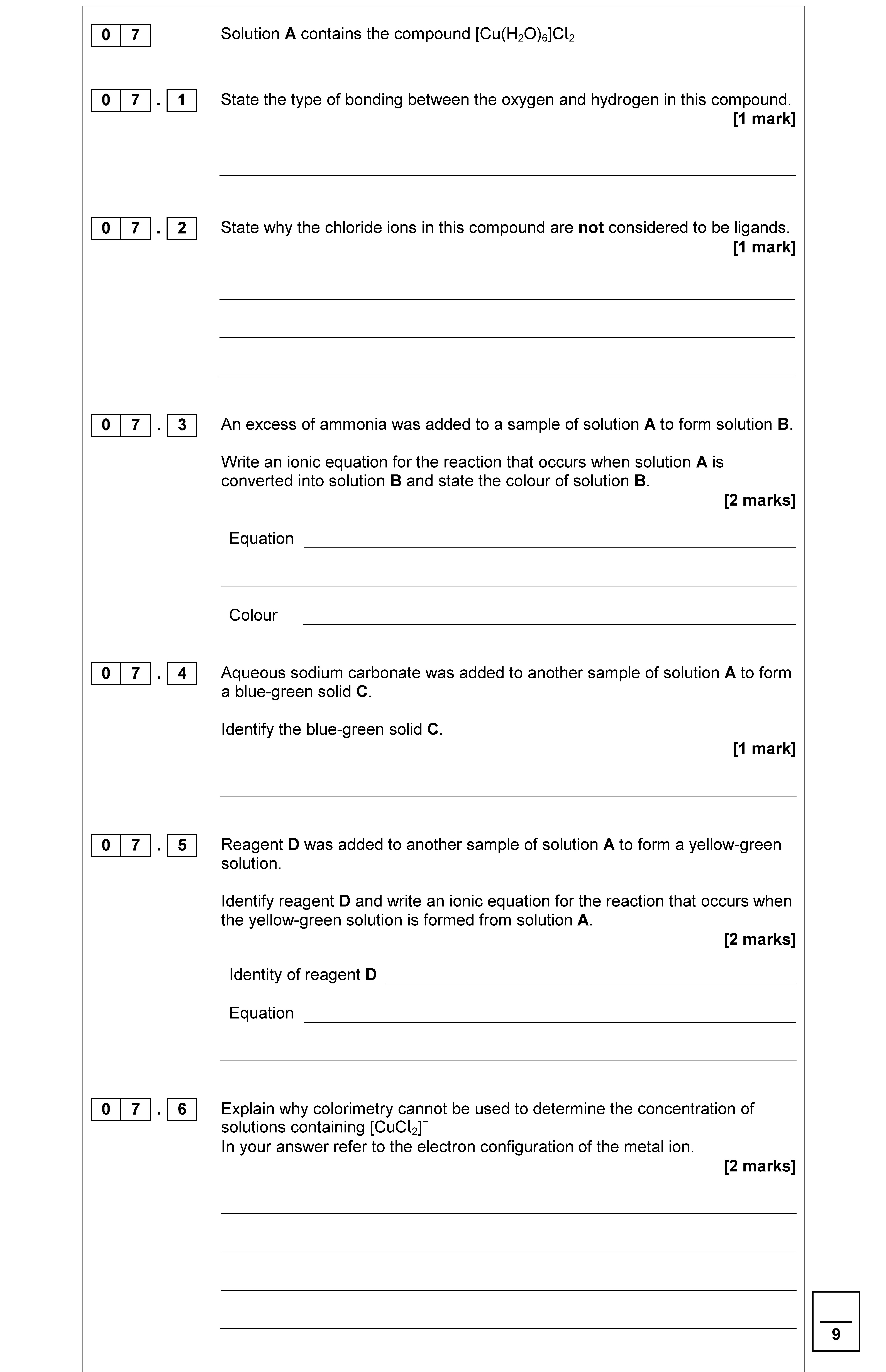 Solution-A-contains-the-compound-[Cu(H2O)6]Cl2-AQA-A-Level Chemistry-Question 7-2017-Paper 1.png