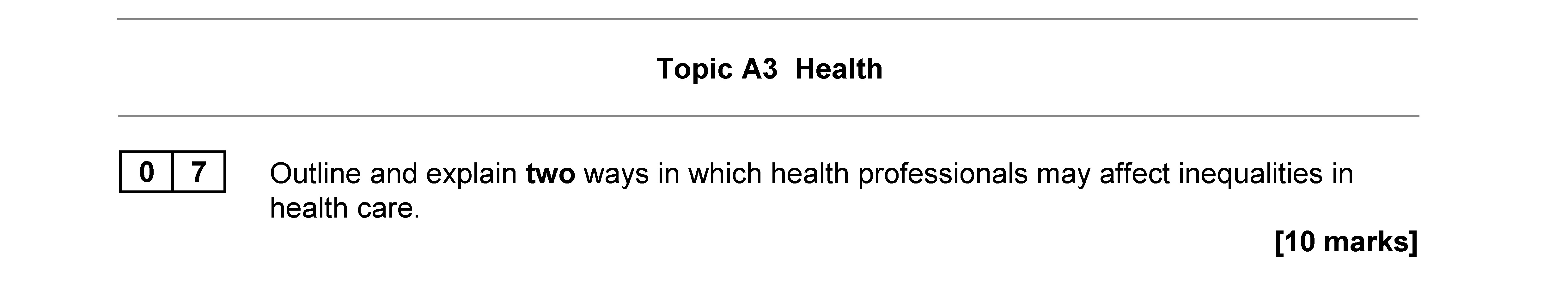 Outline-and-explain-two-ways-in-which-health-professionals-may-affect-inequalities-in-health-care.-AQA-A-Level Sociology-Question 7-2018-Paper 2.png