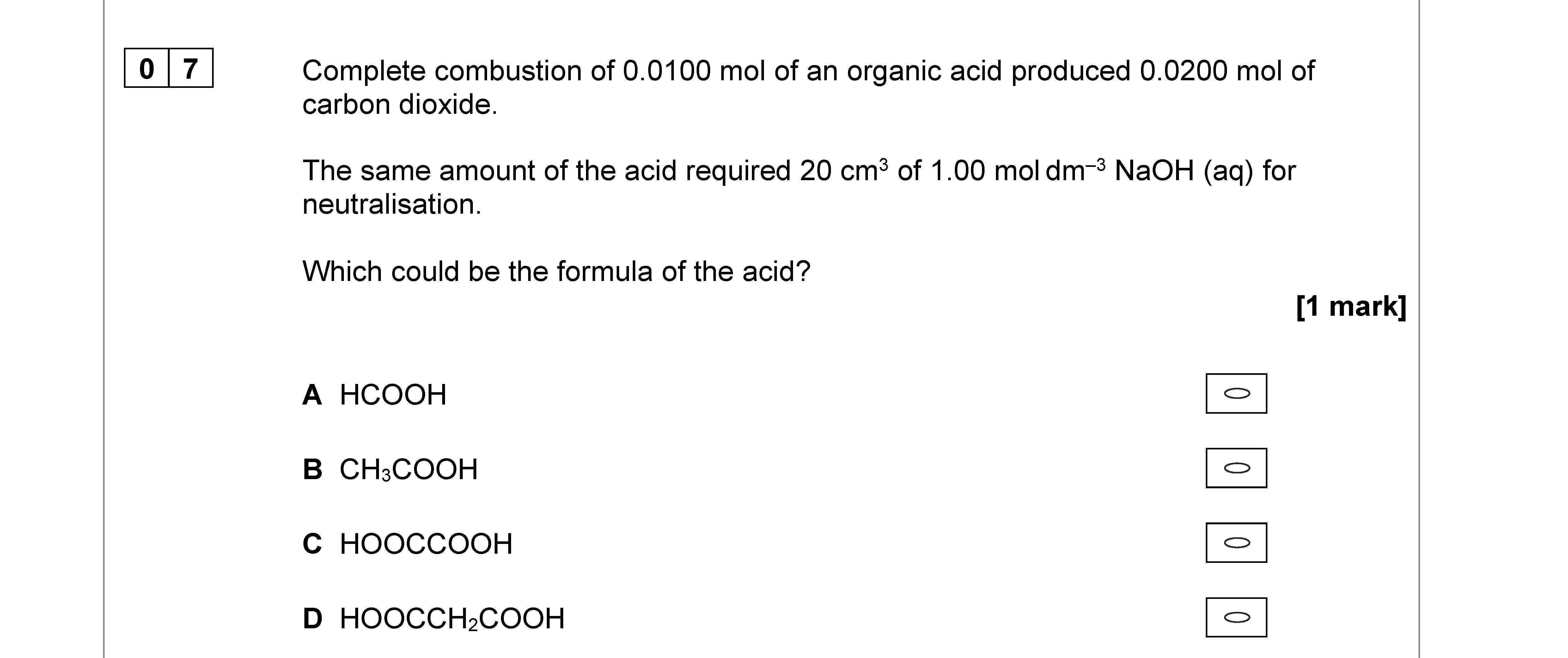 Complete-combustion-of-0.0100-mol-of-an-organic-acid-produced-0.0200-mol-of-carbon-dioxide-AQA-A-Level Chemistry-Question 7-2022-Paper 3.png